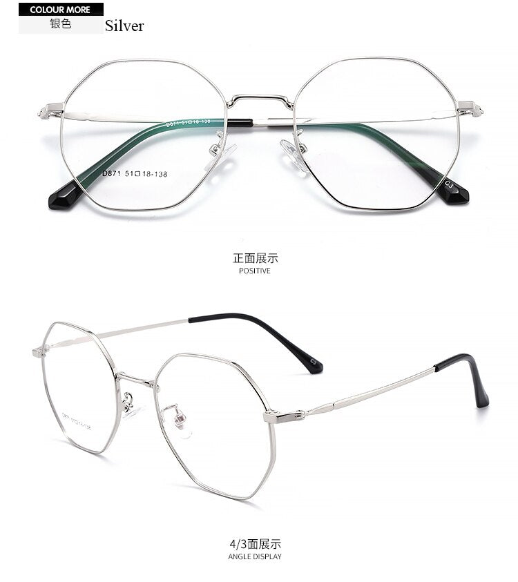 Unisex Octagonal Full Rim Alloy Frame Eyeglasses Scd871 Full Rim Bclear   