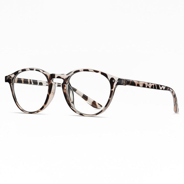 Hotochki Unisex Full Rim Round TR-90 Resin Frame Eyeglasses 2318 Full Rim Hotochki White Leopard C58  