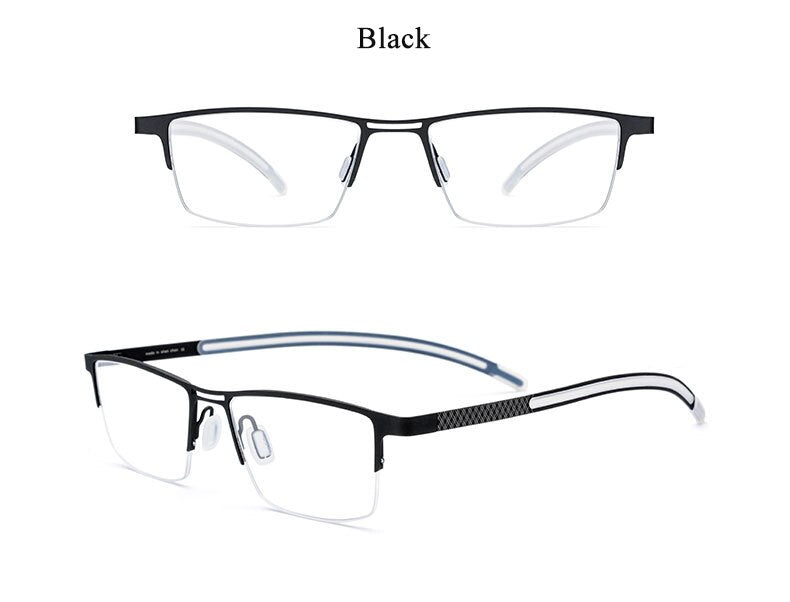 Men's Square Half Rim Titanium Frame Eyeglasses Br1872 Semi Rim Bclear black  