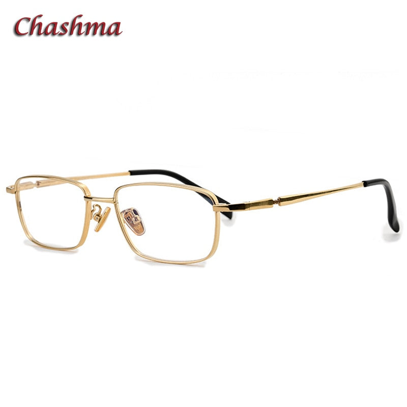 Chashma Ochki Unisex Full Rim Small Square Titanium Eyeglasses 85927 Full Rim Chashma Ochki Gold  