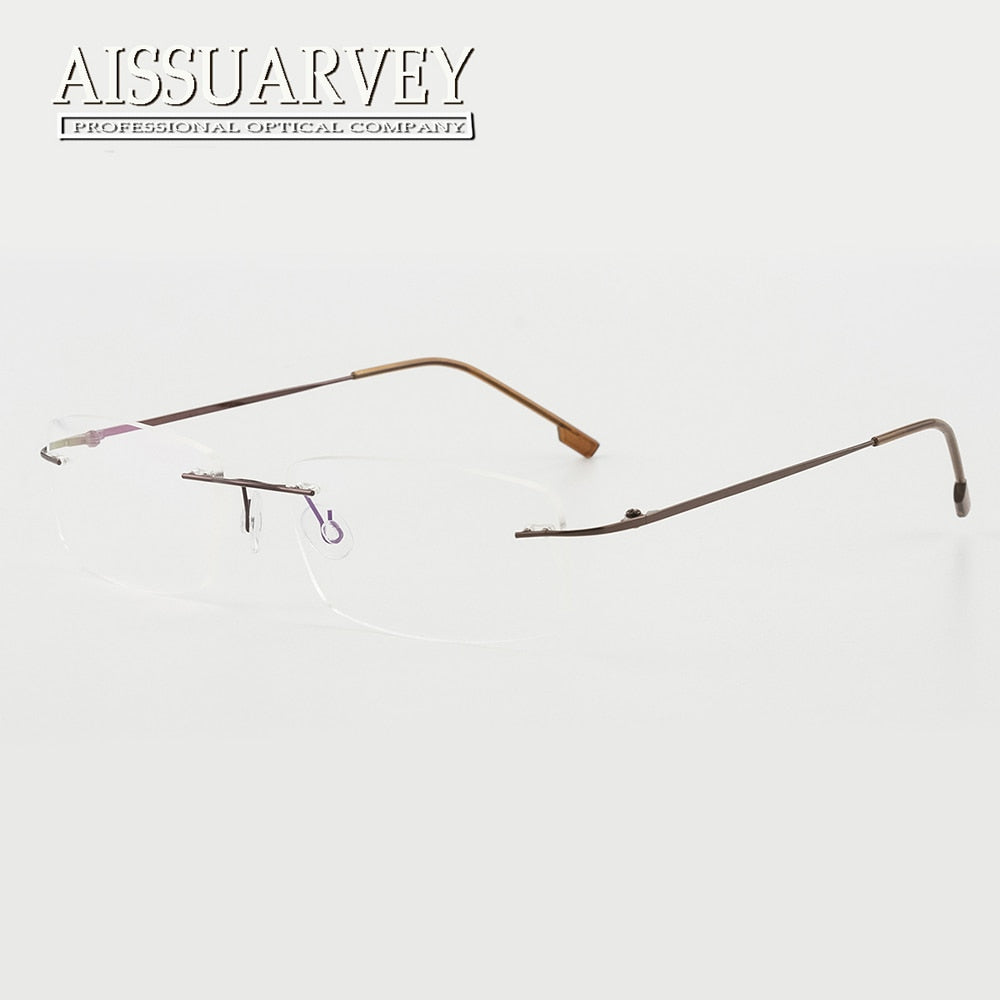 Aissuarvey Men's Rectangular Rimless Titanium Alloy Frame Eyeglasses As858 Rimless Aissuarvey Eyeglasses Auburn  