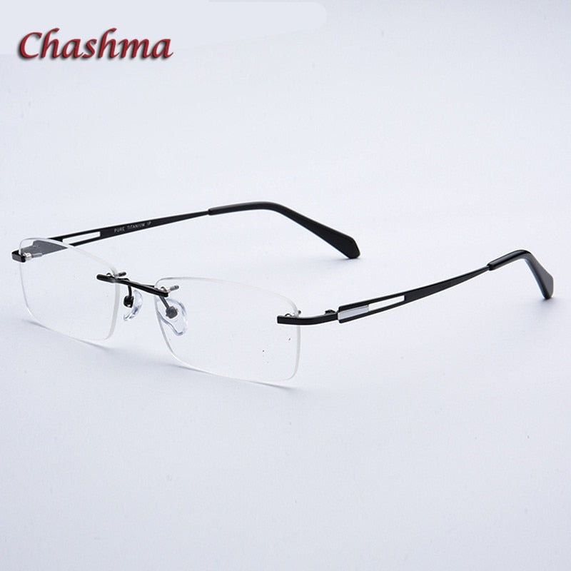 Chashma Ochki Unisex Rimless Square Titanium Eyeglasses 6607 Rimless Chashma Ochki Black  