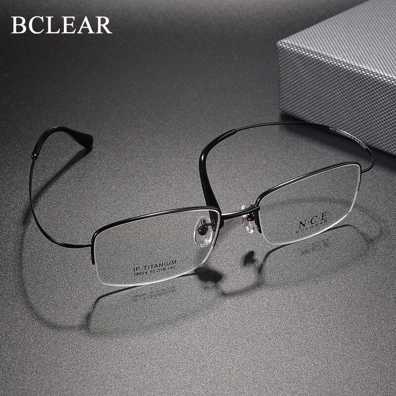 Men's Semi Rim Titanium Eyeglasses Sc18024 Semi Rim Bclear   