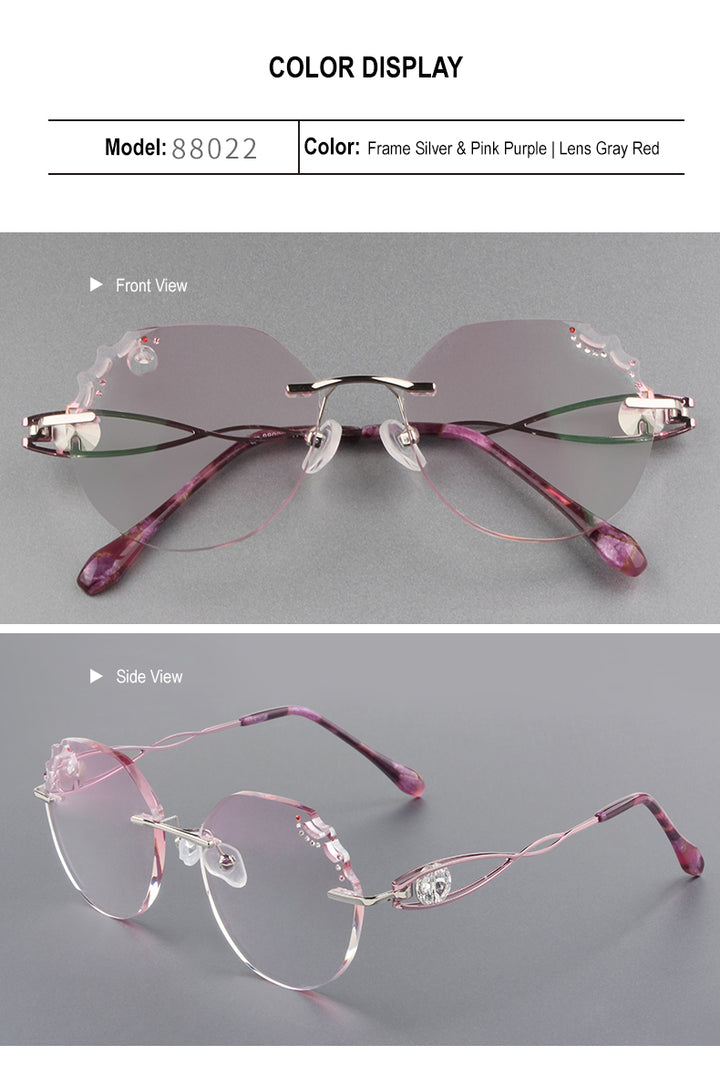 Chashma Women's Rimless Round Titanium Alloy Diamond Cut Frame Eyeglasses A88022 Rimless Chashma   