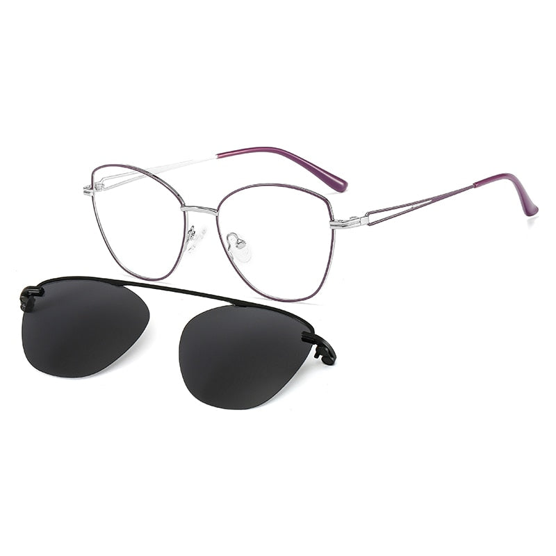 Kansept Women's Full Rim Square Cat Eye Alloy Eyeglasses Polarized Clip On Sunglasses Mt9001 With Clip Ons Kansept   