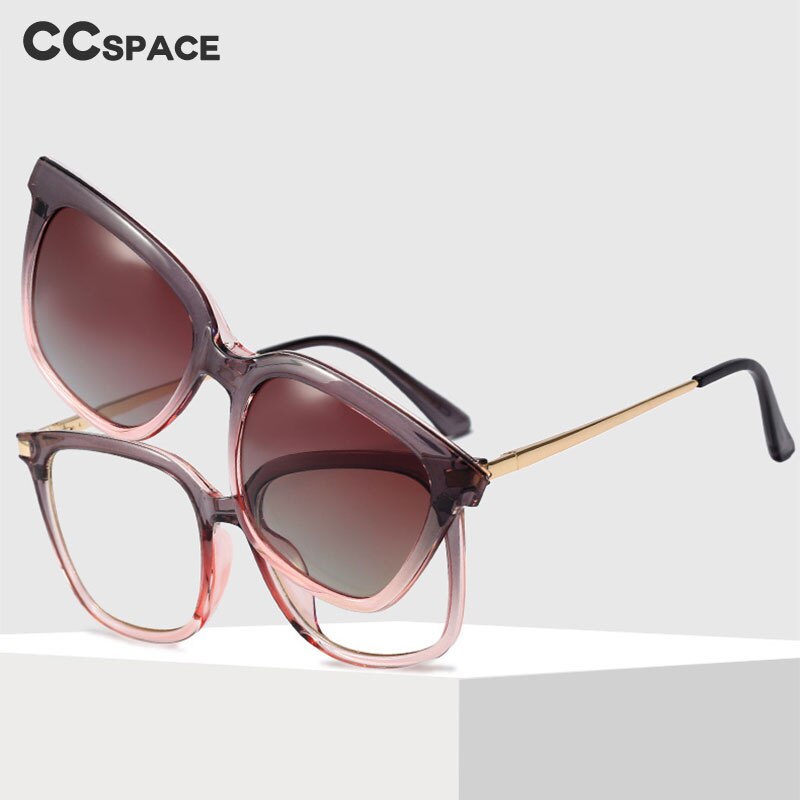 CCSpace Unisex Full Rim Square Tr 90 Titanium Frame Eyeglasses Clip On Sunglasses 48341 Clip On Sunglasses CCspace   