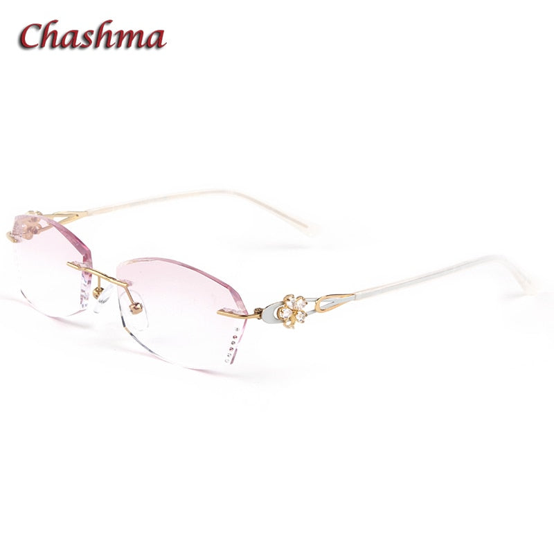 Chashma Ochki Women's Rimless Oval Rectangle Titanium Eyeglasses 2889c Tinted Lenses Rimless Chashma Ochki   