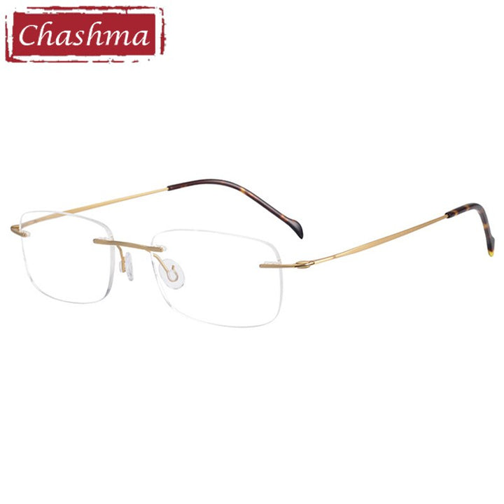 Unisex Rimless Titanium Rectangle Frame Ultra Light Eyeglasses 16006 Rimless Chashma Gold  