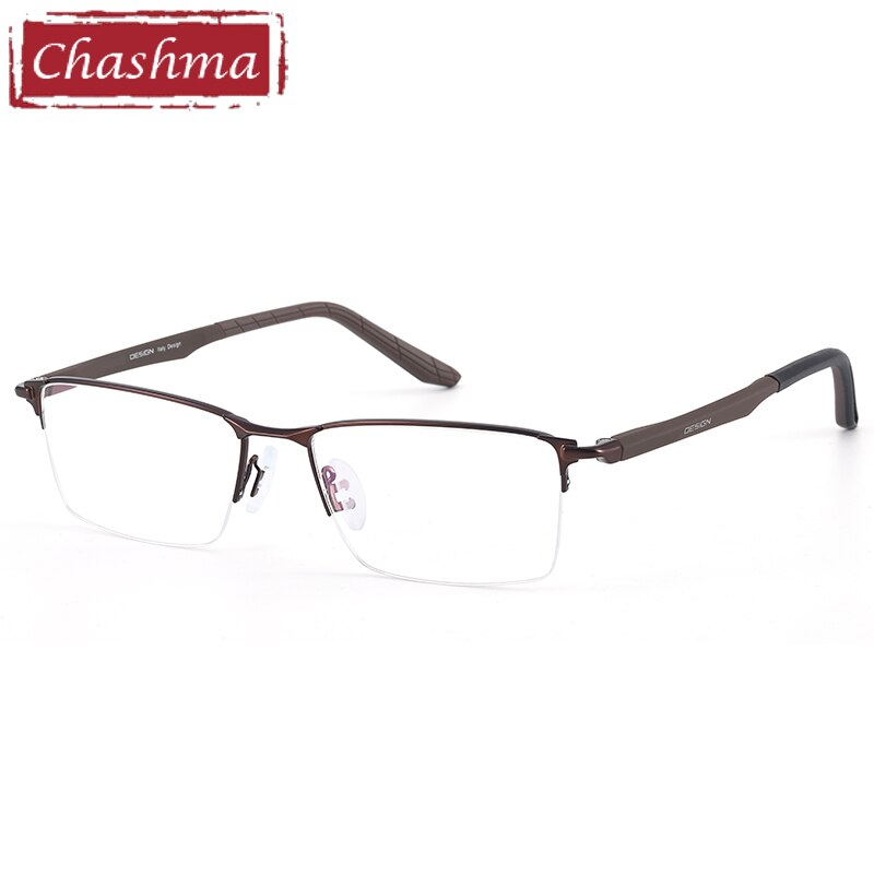 Chashma Ottica Men's Semi Rim Large Square Titanium Alloy Eyeglasses 9453 Semi Rim Chashma Ottica Brown  