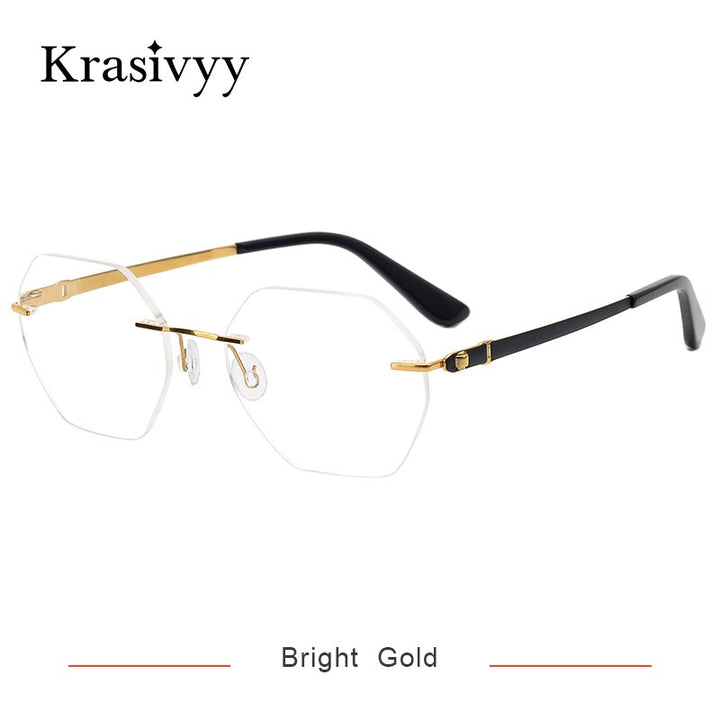 Krasivyy Unisex Rimless Hexagon Screwless Titanium Eyeglasses Kr5018 Rimless Krasivyy Bright  Gold  