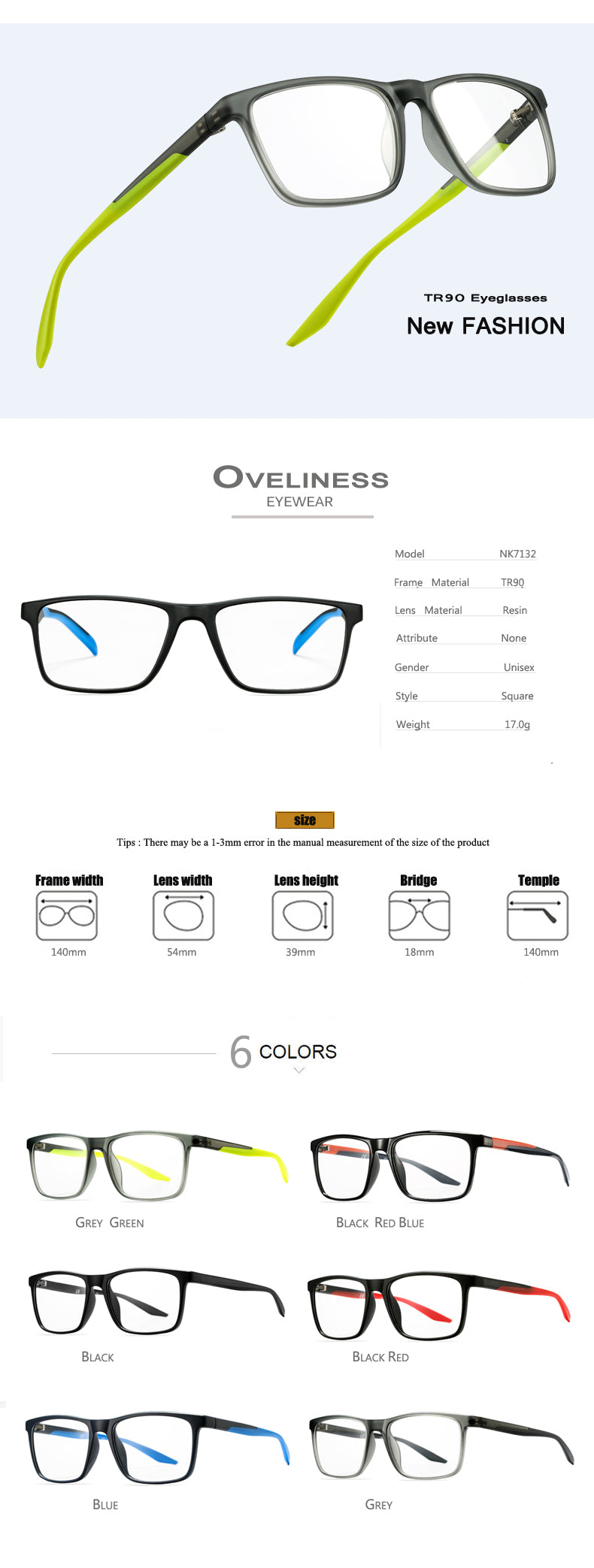 Oveliness Unisex Full Rim Square Tr 90 Titanium Eyeglasses Ol71p32 Full Rim Oveliness   