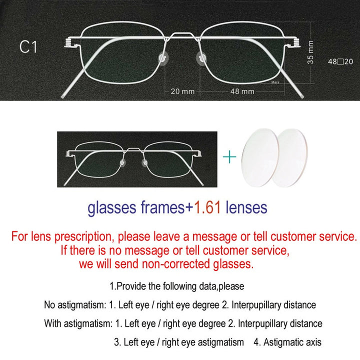 Yujo Unisex Full Rim Handcrafted Small/Large Square Stainless Steel Screwless Customized Eyeglasses With Lenses Full Rim Yujo C1 China 