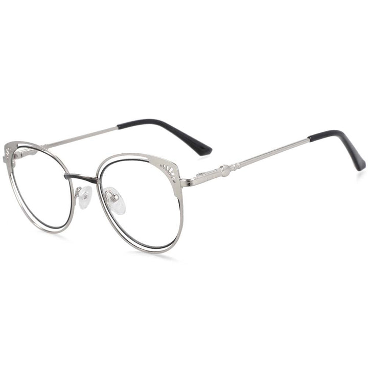 CCspace Women's Full Rim Round Cat Eye Alloy Frame Eyeglasses 54081 Full Rim CCspace China black 