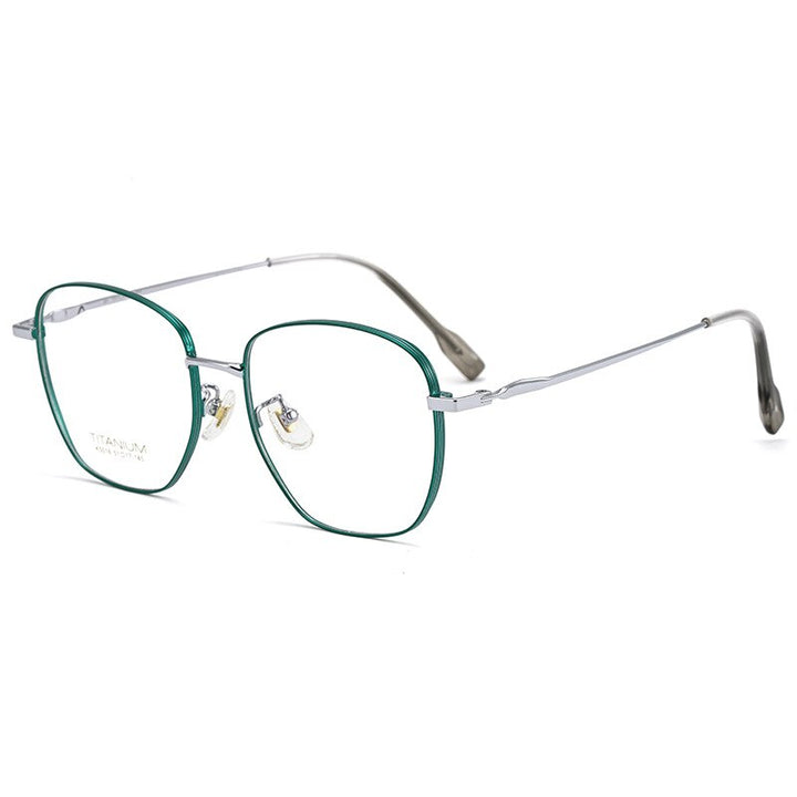 Yimaruili Unisex Full Rim Square Titanium Frame Eyeglasses 02K5016 Full Rim Yimaruili Eyeglasses Green Silver  