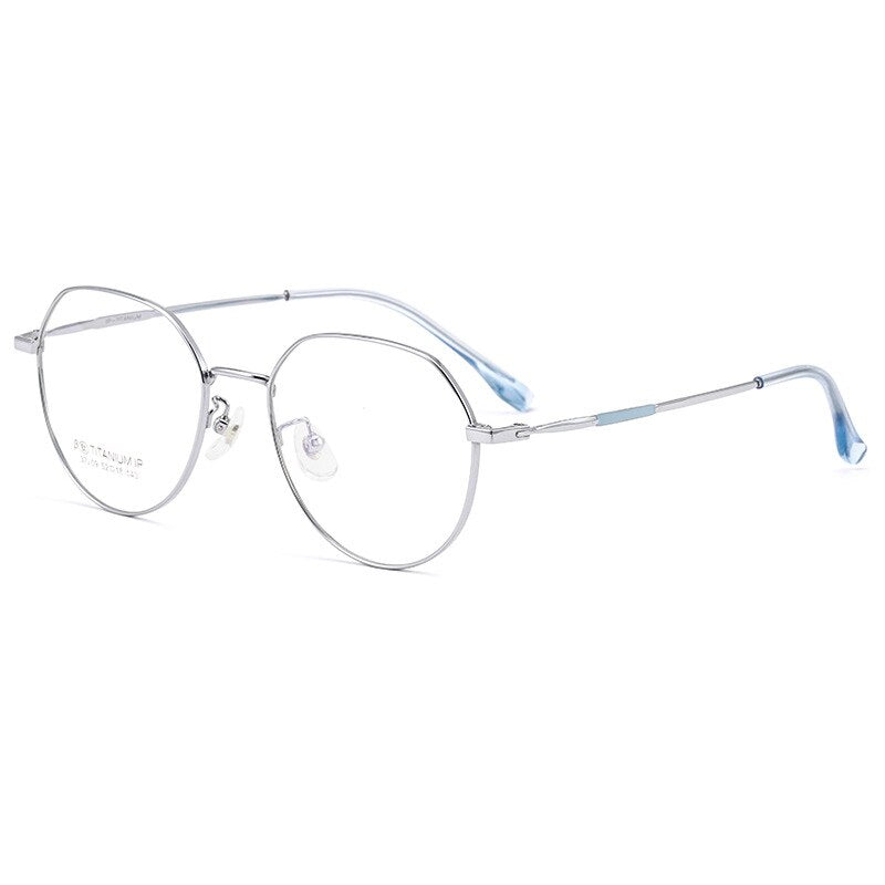 Yimaruili Unisex Full Rim Polygon TR 90 Resin β Titanium Frame Eyeglasses 32209 Full Rim Yimaruili Eyeglasses Silver  