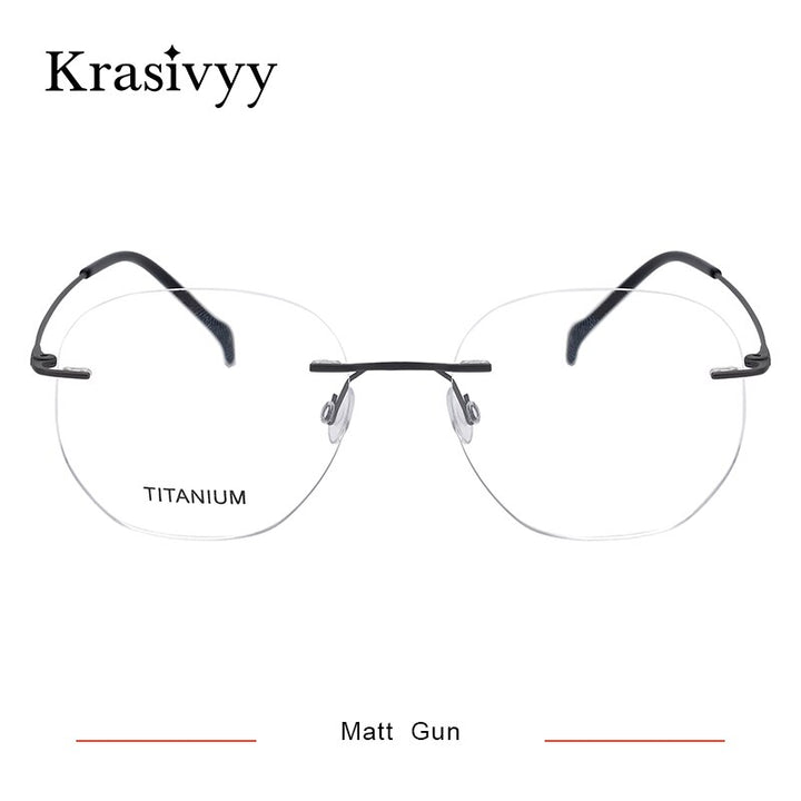 Krasivyy Unisex Rimless Irregular Round Screwless Titanium Eyeglasses Kr5010 Rimless Krasivyy Matt Gun China 
