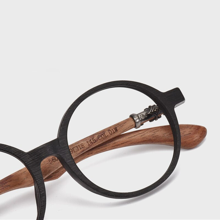 Hdcrafter Unisex Full Rim Round Wood Frame Eyeglasses 5607 Full Rim Hdcrafter Eyeglasses   