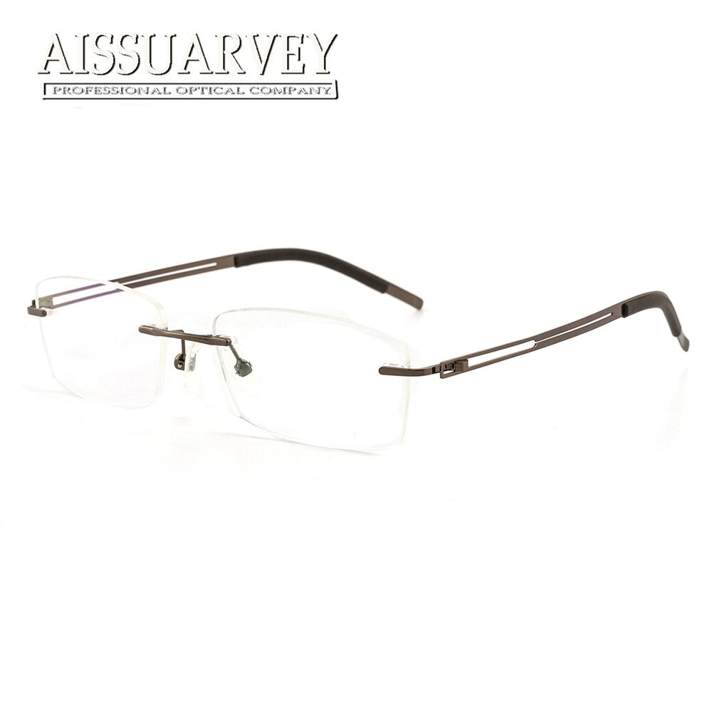 Aissuarvey Men's Rimless Titanium Alloy Frame Eyeglasses As52001 Rimless Aissuarvey Eyeglasses Auburn  