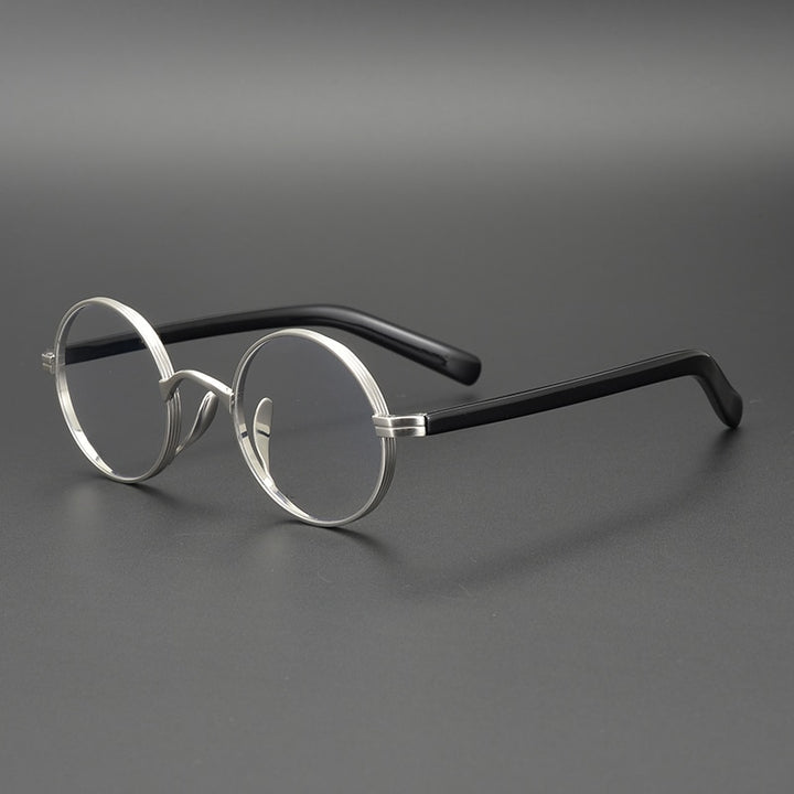 Gatenac Unisex Full Rim Round Titanium Acetate Frame Eyeglasses Gxyj47 Full Rim Gatenac Silver  