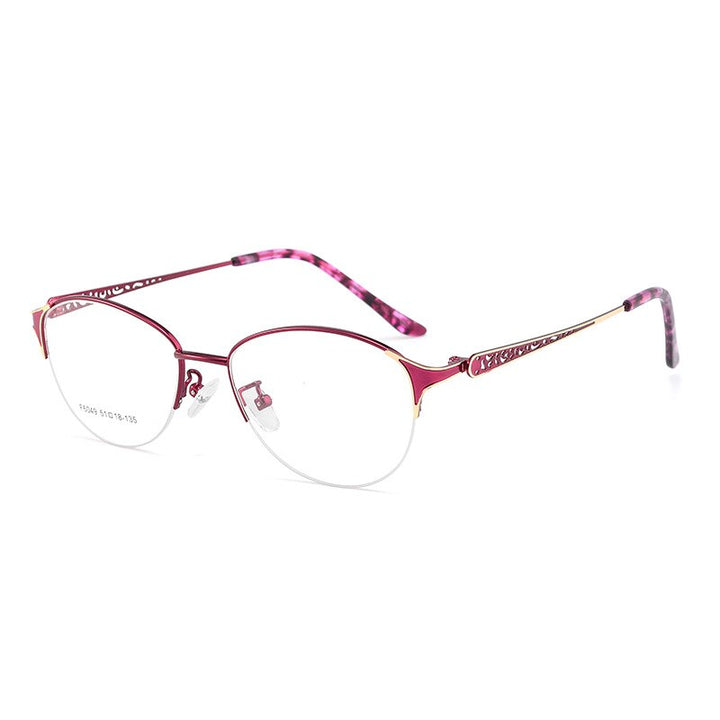 Hotony Women's Semi Rim Oval Alloy Eyeglasses F6049 Semi Rim Hotony purple  