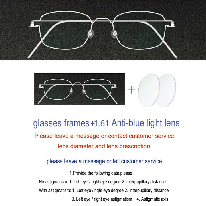 Yujo Unisex Full Rim Handcrafted Small/Large Square Stainless Steel Screwless Customized Eyeglasses With Lenses Full Rim Yujo Anti blue light China 