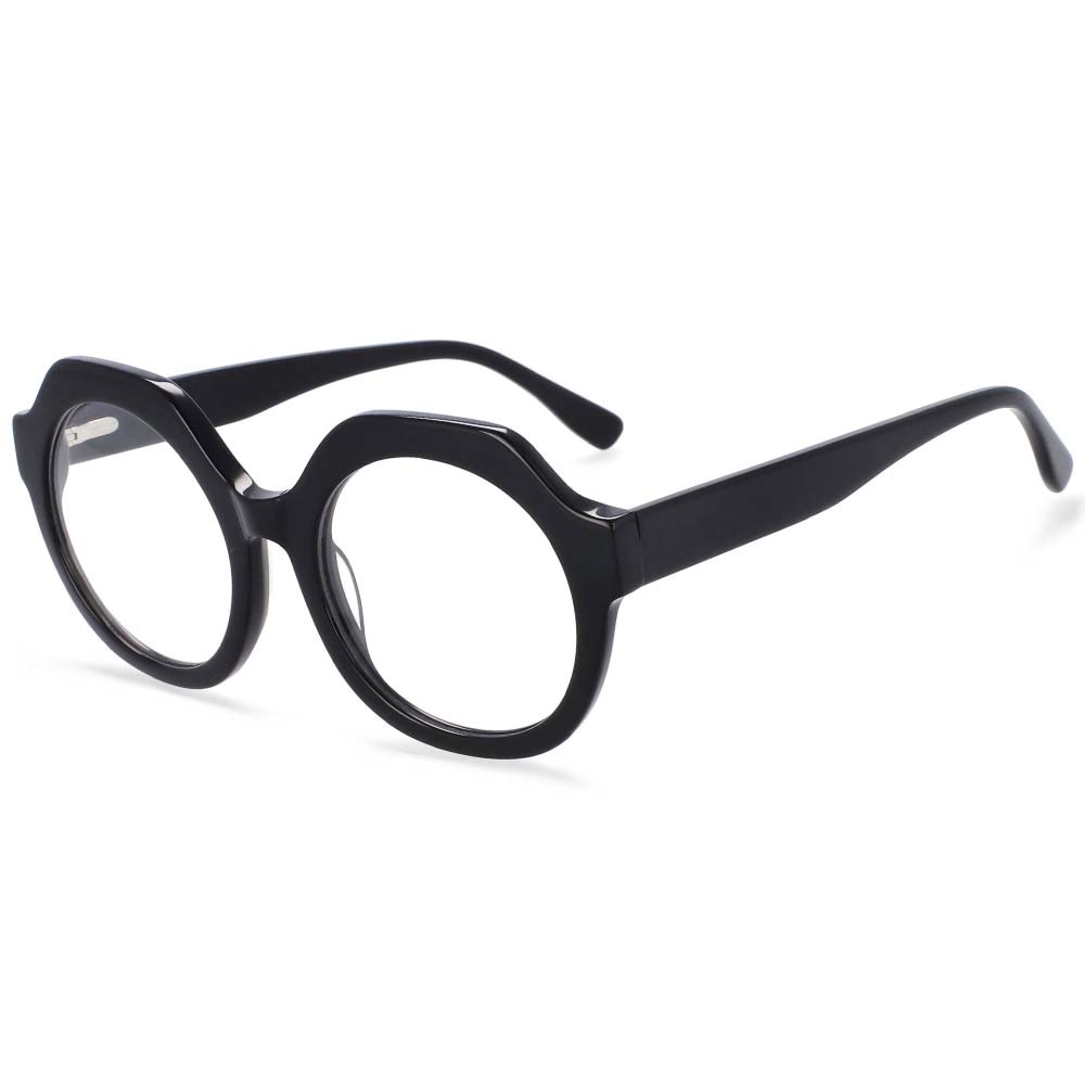 CCSpace Unisex Full Rim Round Cat Eye Acetate Frame Eyeglasses 54058 Full Rim CCspace black  