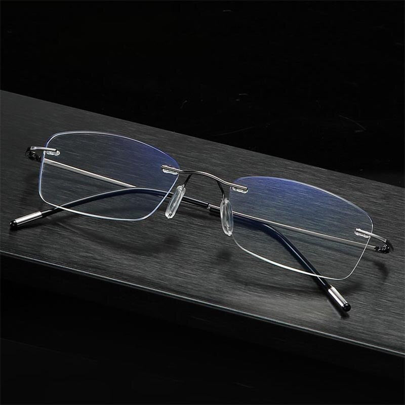 Hdcrafter Unisex Rimless Rectangle Titanium Frame Reading Glasses 8025 Reading Glasses Hdcrafter Eyeglasses   