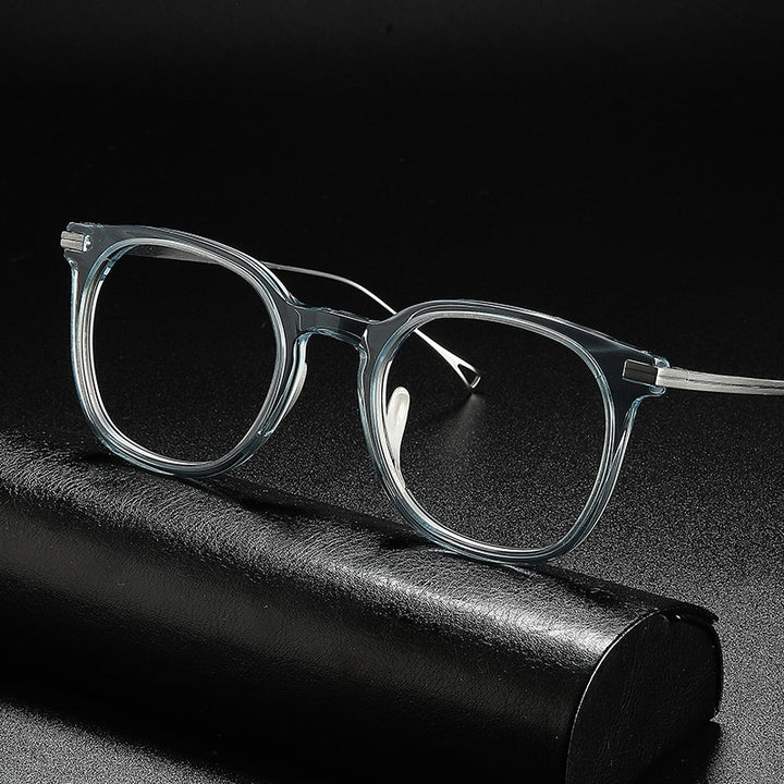 Gatenac Unisex Full Rim Round Titanium Acetate Frame Eyeglasses Gxyj689 Full Rim Gatenac Transparent Blue  