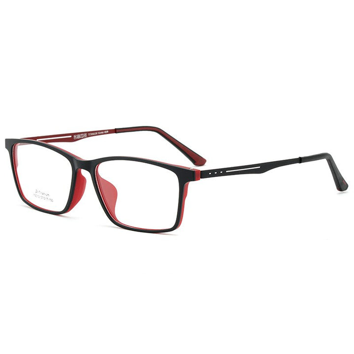 Hdcrafter Men's Full Rim Square Titanium Frame Eyeglasses Y2012 Full Rim Hdcrafter Eyeglasses Black Red  
