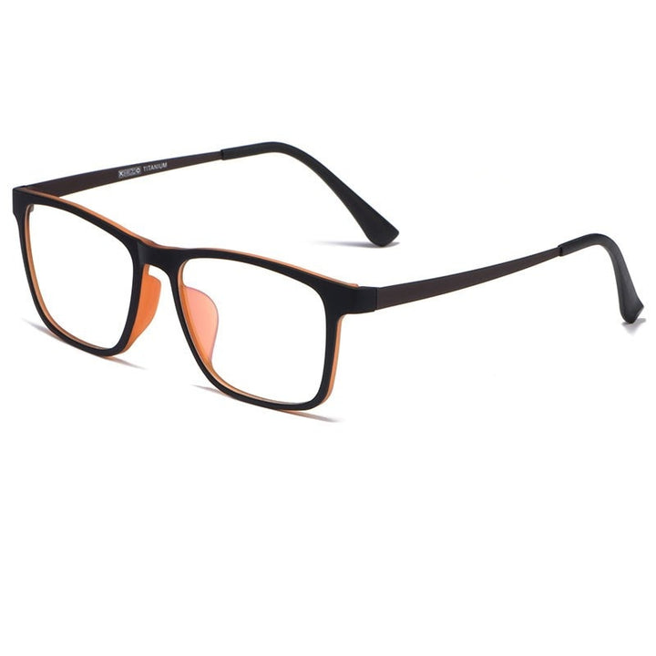 Yimaruili Men's Titanium Rim Square Frame Eyeglasses HR3068 Frame Yimaruili Eyeglasses Black Brown  