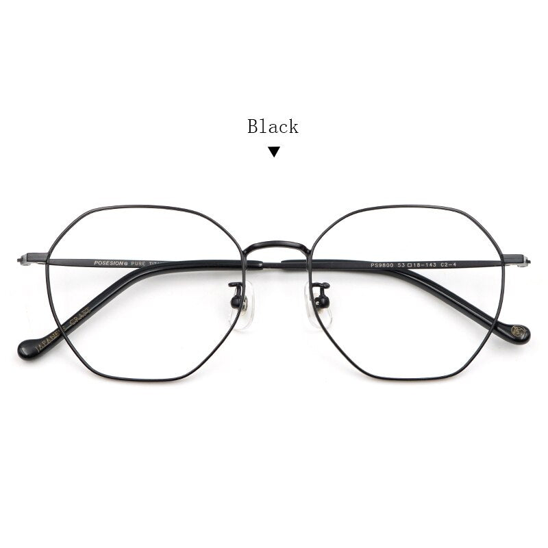 Hdcrafter Unisex Full Rim Polygon Alloy Frame Eyeglasses Ps9800 Full Rim Hdcrafter Eyeglasses Black  