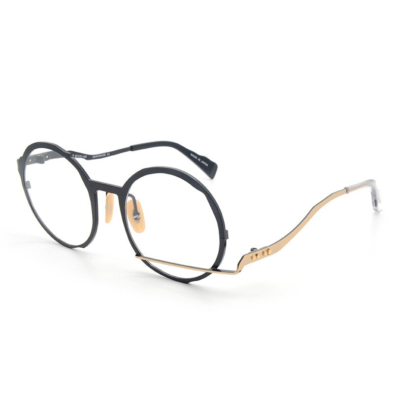 Muzz Men's Full Rim Polygonal Round Ultem Titanium Frame Eyeglasses 0034 Full Rim Muzz BLACK GOLD  