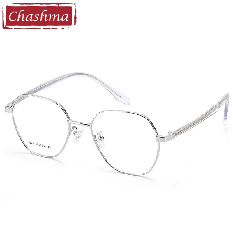 Unisex Hexagon Eyeglasses Alloy Frame Model 826 Frame Chashma Silver  