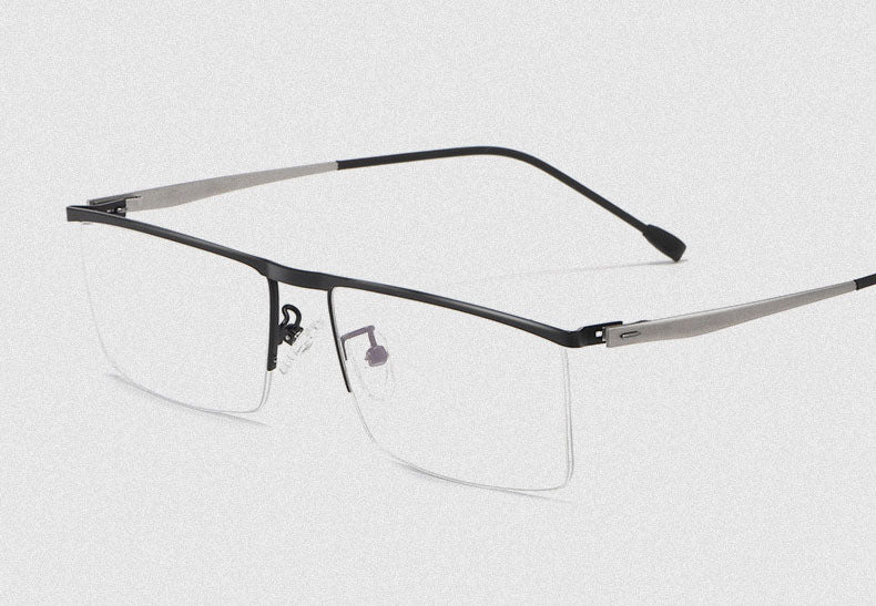 Men's Half Rim Titanium Alloy Frame Spring Hinge Eyeglasses 8827 Semi Rim Bclear Gun gray  