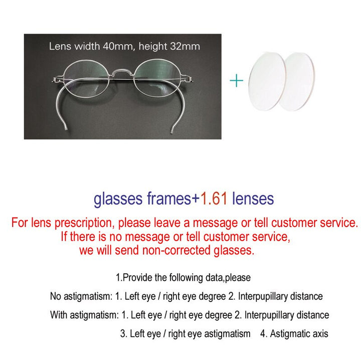 Unisex Handcrafted Eyeglasses Oval Stainless Steel Frame Customizable Lenses Frame Yujo 1.61lens China 