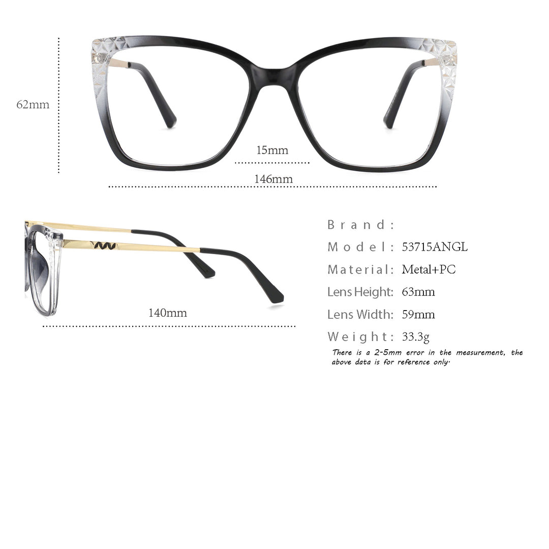 CCSpace Women's Full Rim Square Cat Eye Tr 90 Titanium Frame Eyeglasses 53715 Full Rim CCspace   