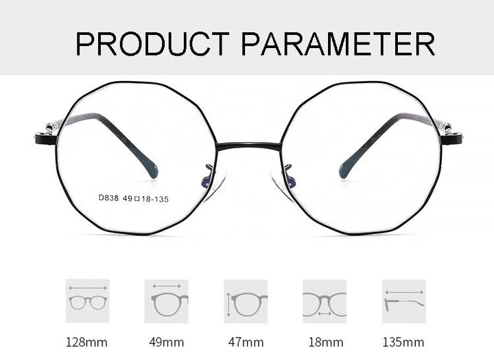 Hotony Unisex Full Rim Polygon Round Alloy Frame Spring Hinge Eyeglasses D838 Full Rim Hotony   