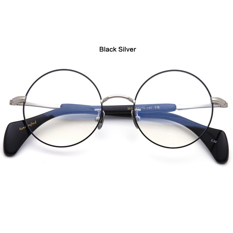 Muzz Unisex Full Rim Round Hand Crafted Titanium Acetate Frame Eyeglasses M3651 Full Rim Muzz Black Silver  