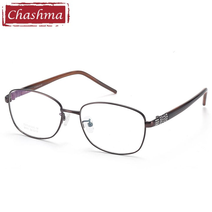 Women's Titanium Full Rim Frame Eyeglasses 9111 Full Rim Chashma Brown  