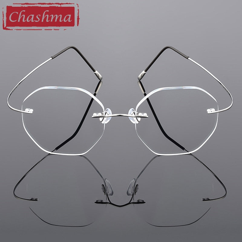 Chashma Ottica Unisex Rimless Octagon Polygon Titanium Eyeglasses 9017 Rimless Chashma Ottica   