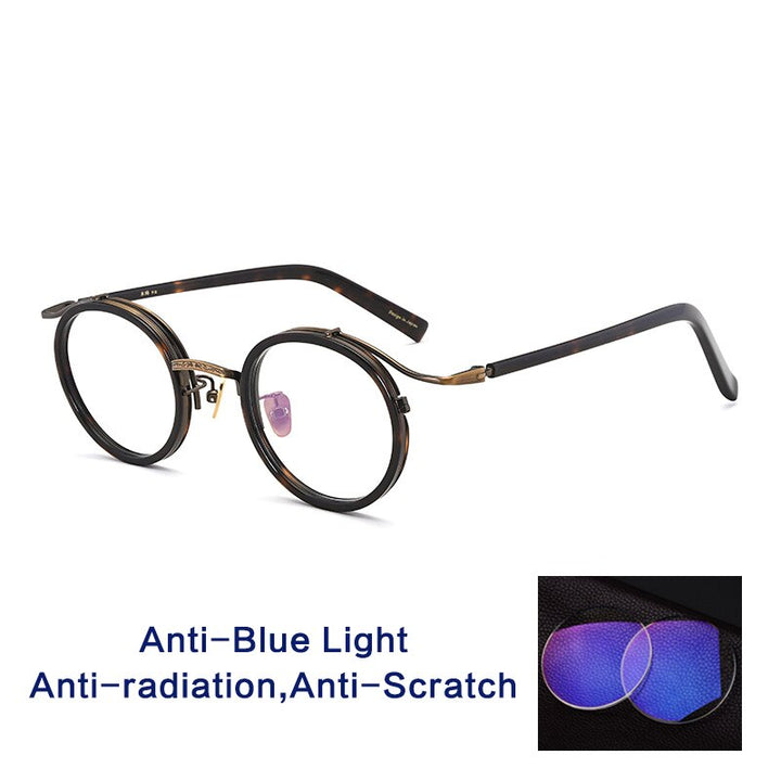 Gatenac Unisex Full Rim Round Acetate Alloy Frame Eyeglasses Gxj37 Full Rim Gatenac Bronze Anti-Blue  