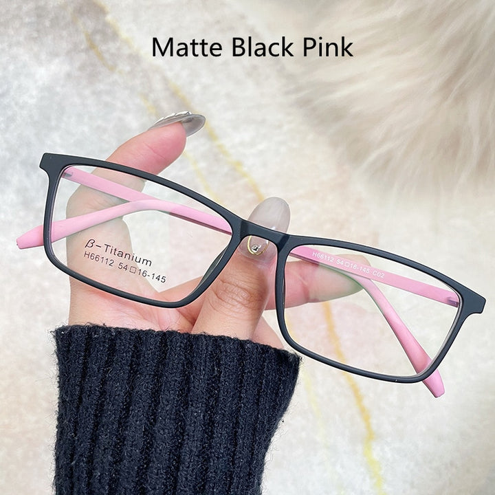 KatKani Unisex Full Rim Square TR 90 Resin β Titanium Frame Eyeglasses H66112 Full Rim KatKani Eyeglasses   