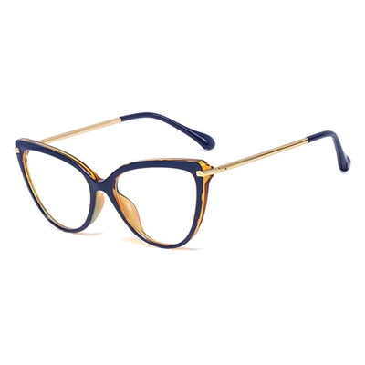 Ralferty Glasses Frame Women's Decorative Anti Blue Eyeglass Frame Cat Eye 0 Degree Anti Blue Ralferty C6 Blue Leopard  