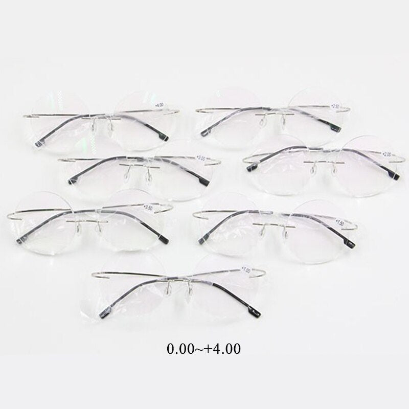 Women's Reading Glasses Anti-blue Ray Round Rimless Memory +1.00~+4.00 Reading Glasses Bclear