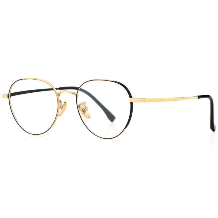 Hotony Women's Full Rim Round Beta Titanium Frame Spring Hinge Eyeglasses T3927 Full Rim Hotony Black Gold  