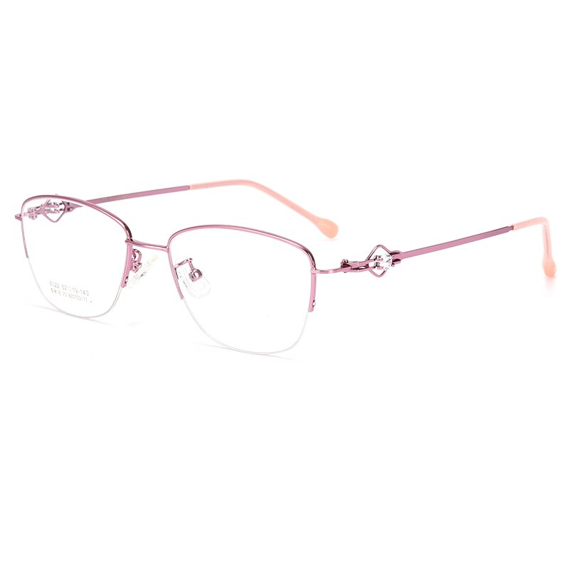Women's Semi Rim Cat Eye Alloy Eyeglasses Hollow Temple Gm8022 Semi Rim Bclear Pink  