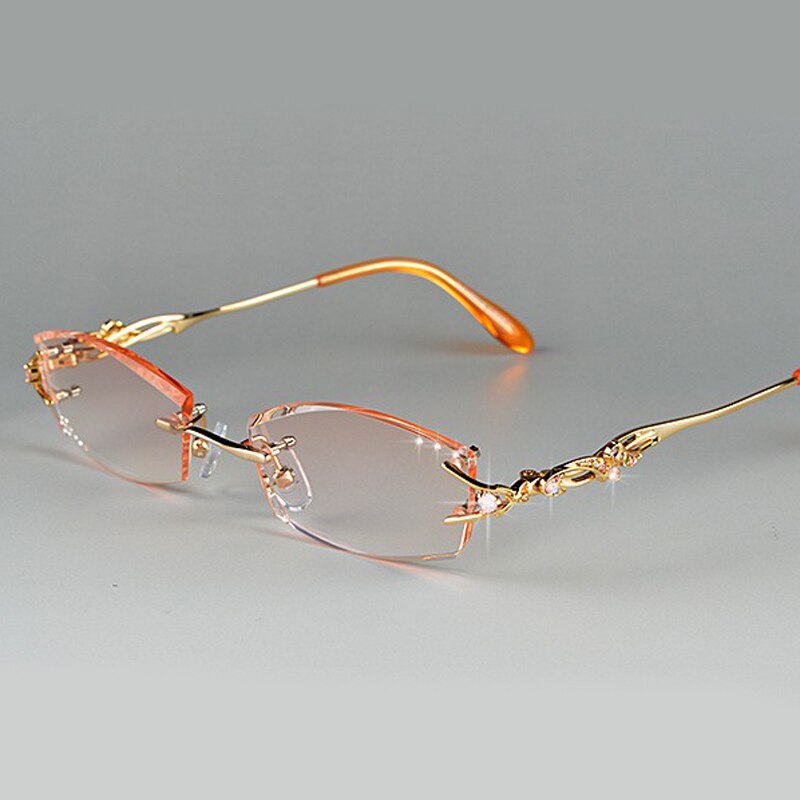 Chashma Ottica Women's Rimless Oval Rectangle Titanium Eyeglasses Tinted Lenses 8036a Rimless Chashma Ottica Gold  
