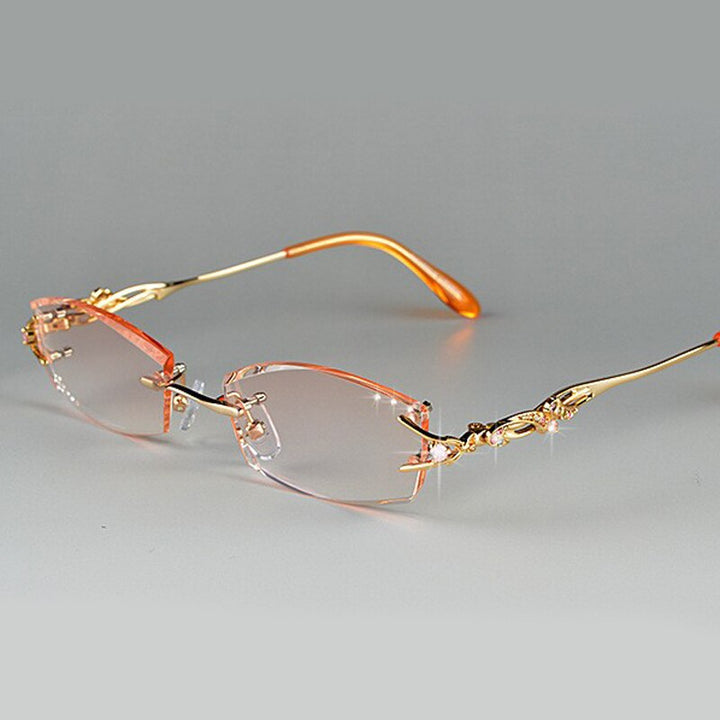 Chashma Ottica Women's Rimless Oval Rectangle Titanium Eyeglasses Tinted Lenses 8036a Rimless Chashma Ottica Gold  