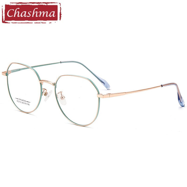 Chashma Ottica Unisex Full Rim Round Stainless Steel Eyeglasses Ac016 Full Rim Chashma Ottica Green Rose Gold  