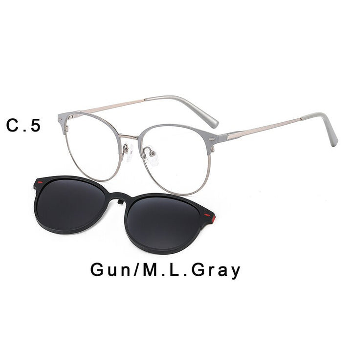 Kansept Women's Full Rim Round Alloy Frame Eyeglasses Magnetic Polarized Clip On Sunglasses T3520 Clip On Sunglasses Kansept T3520C5  